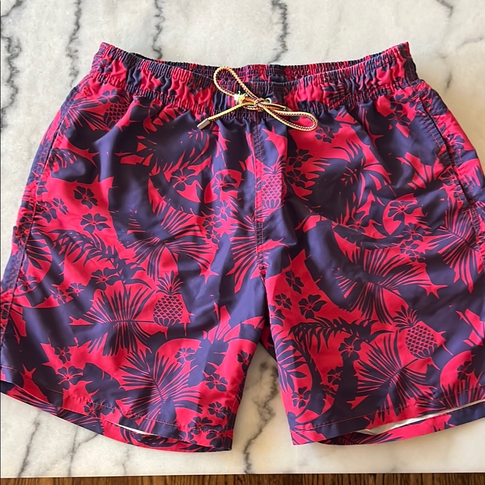 Bugatchi Red and Blue Swim Trunks Quick-Drying Fabric